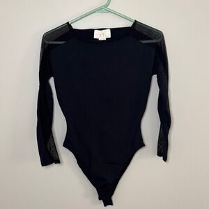 Cache Black Long-Sleeve Mesh Bodysuit
